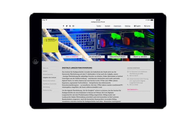 Screenshot Webdesign / ISG Frankfurt / iPad quer
