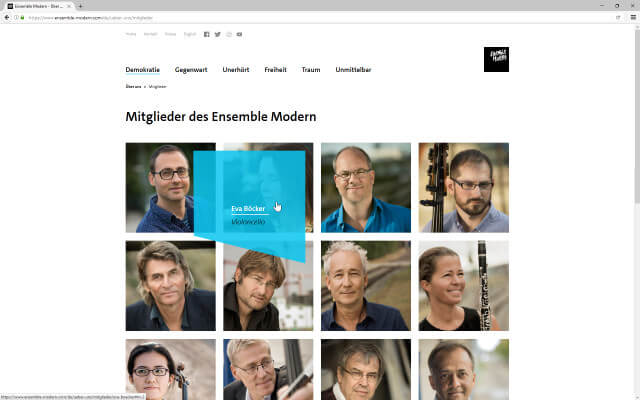 Screenshot Webdesign / Ensemble Modern / Mitglieder