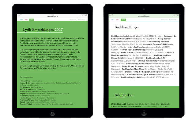 Screenshot iPad / Einleitung / Buchhandlungen