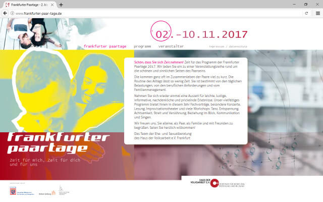 Screenshot Webdesign / Frankfurter Paartage 2017 / Startseite