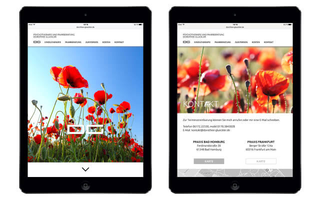 Screenshot Webdesign / Dorothee Glückler / iPad