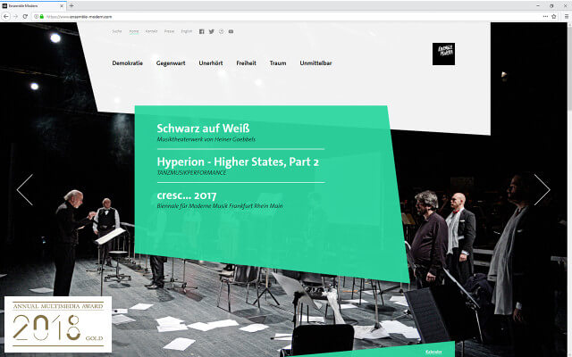 Screenshot Ensemble Modern Webdesign - Annual Multimedia Award 2018 Gold
