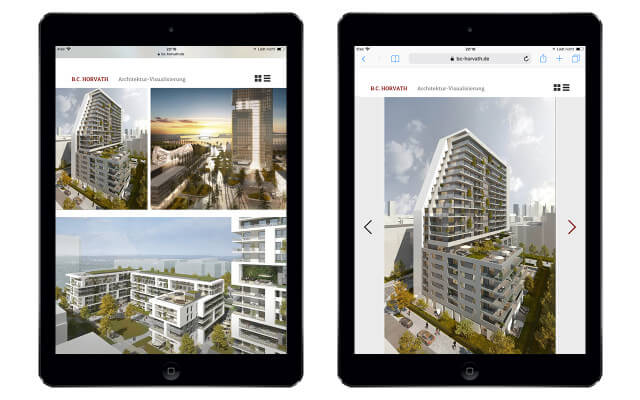 Screenshot Webdesign BC Horvath / iPad Portraitmodus