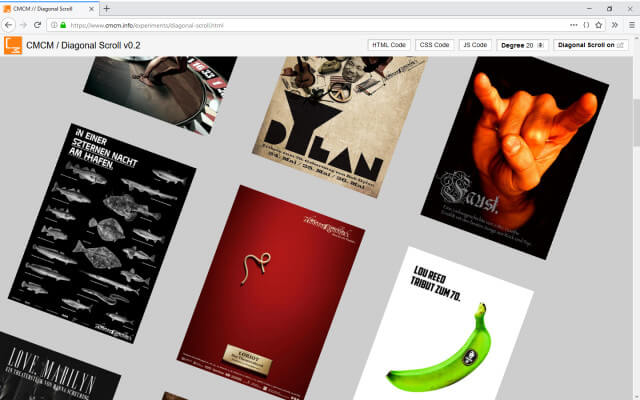 Screenshot Webdesign / Experiment / Diagonales Scrollen 20deg