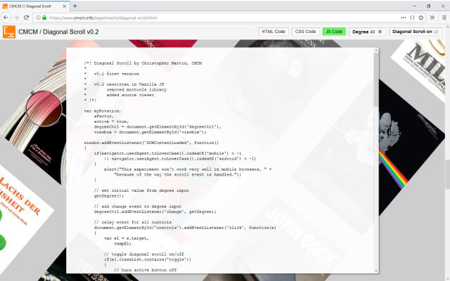 Screenshot Webdesign / Experiment / Diagonales Scrollen 40deg Source