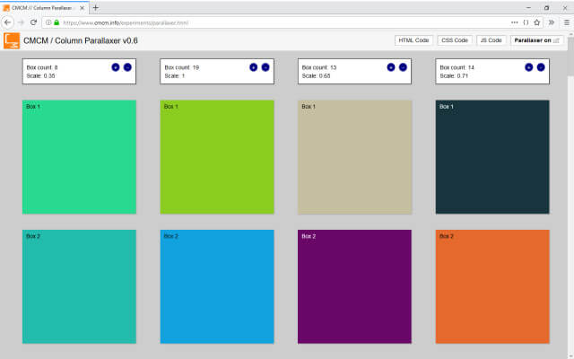 Screenshot Webdesign / Experiment / Column Parallaxer Top