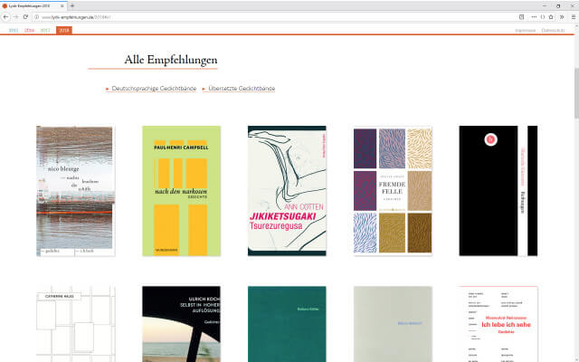 Screenshot Lyrik-Empfehlungen 2018 / Webdesign / Alle Empfehlungen