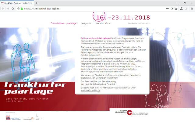 Screenshot Webdesign / Frankfurter Paartage 2018 / Startseite