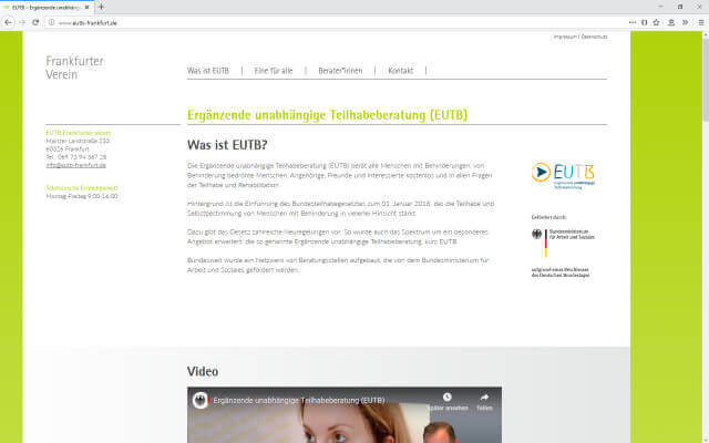 Screenshot Webdesign / EUTB / Start