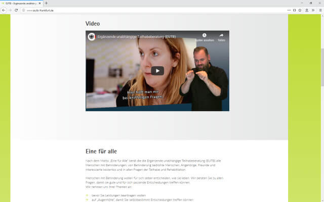 Screenshot Webdesign / EUTB / Video