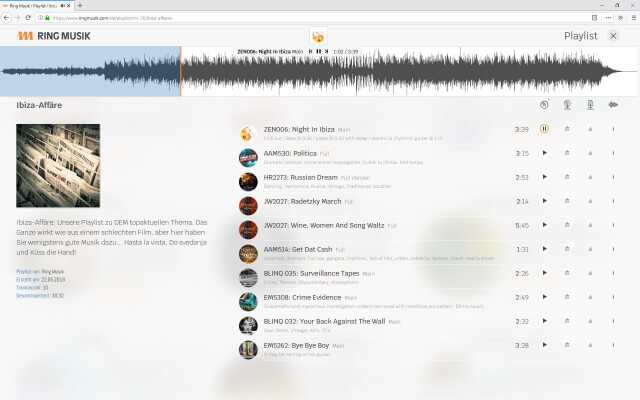 Screenshot Webdesign / Playlist Ibiza-Affäre