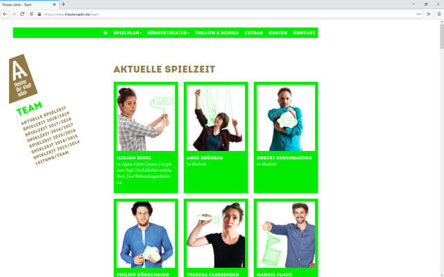 Screenshot Webdesign / Theater Aalen / Team