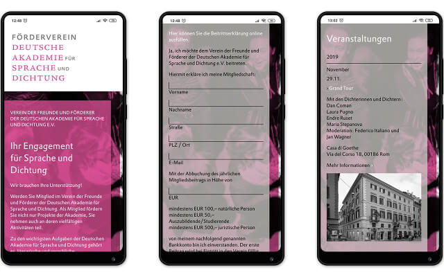 Screenshot Förderverein Deutsche Akademie / Webdesign / Smartphone